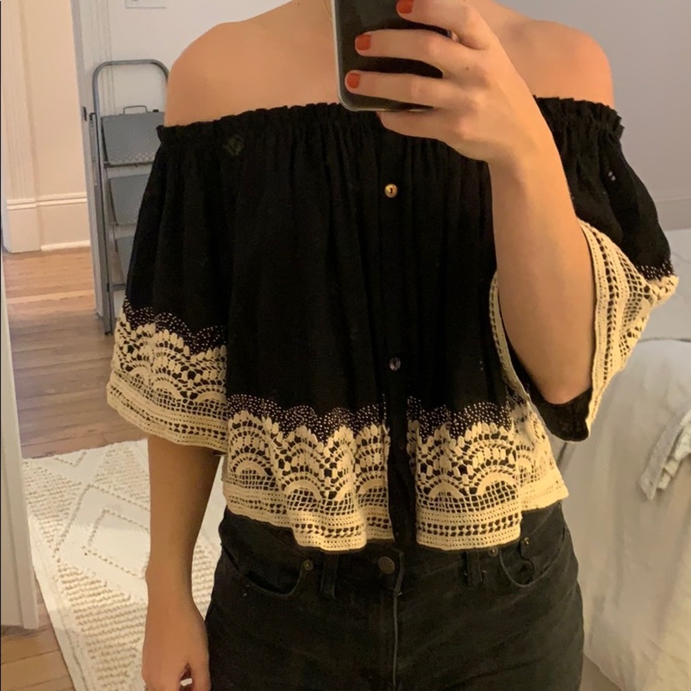 Off the shoulder black crop top